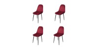 Lot de 4 chaises LOLY, assise et dossier en velours bordeaux, structure en métal noir
