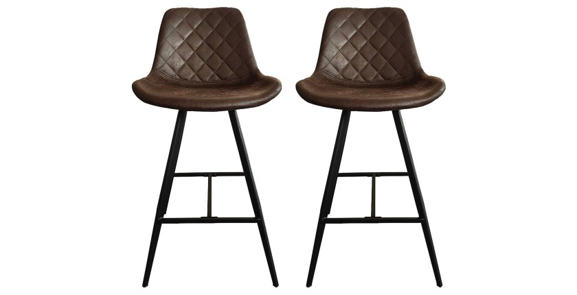 Lot de 2 tabourets de bar style vintage en PU coloris brun foncé collection BALTA