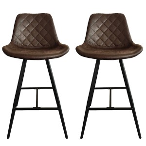 Lot de 2 tabourets de bar style vintage en PU coloris brun foncé collection BALTA