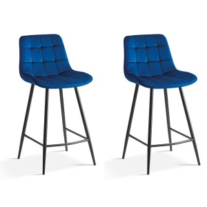 Chaise de comptoir 'Jute' Velours Bleu, dimensions : H95 x L46 x P36 cm