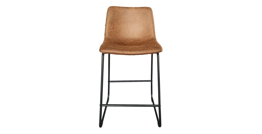 Chaise de comptoir MANCO – PU cognac – Pieds en métal – Hauteur 93 cm – Style vintage
