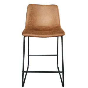 Chaise de comptoir MANCO – PU cognac – Pieds en métal – Hauteur 93 cm – Style vintage
