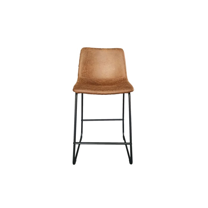 Chaise de comptoir MANCO – PU cognac – Pieds en métal – Hauteur 93 cm – Style vintage