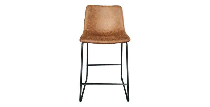Chaise de comptoir MANCO – PU cognac – Pieds en métal – Hauteur 93 cm – Style vintage