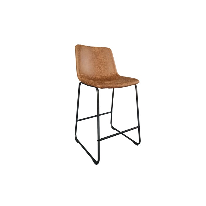 Chaise de comptoir MANCO – PU cognac – Pieds en métal – Hauteur 93 cm – Style vintage