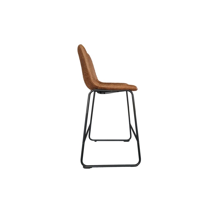 Chaise de comptoir MANCO – PU cognac – Pieds en métal – Hauteur 93 cm – Style vintage