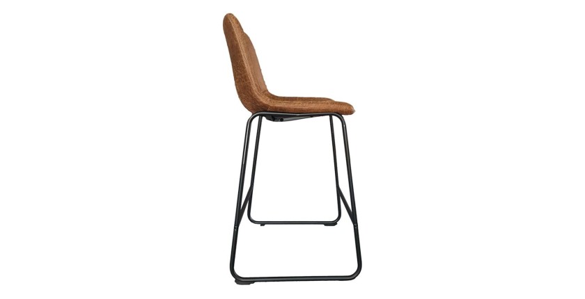 Chaise de comptoir MANCO – PU cognac – Pieds en métal – Hauteur 93 cm – Style vintage