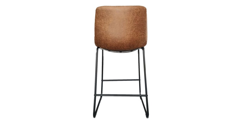 Chaise de comptoir MANCO – PU cognac – Pieds en métal – Hauteur 93 cm – Style vintage