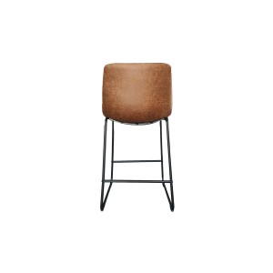 Chaise de comptoir MANCO – PU cognac – Pieds en métal – Hauteur 93 cm – Style vintage