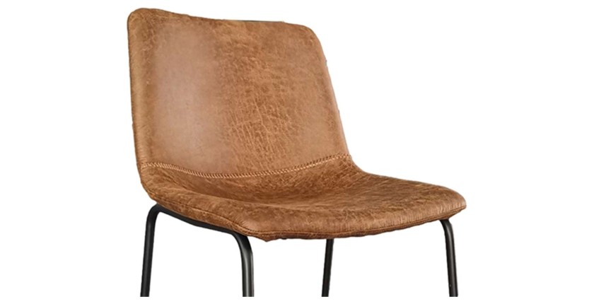 Chaise de comptoir MANCO – PU cognac – Pieds en métal – Hauteur 93 cm – Style vintage