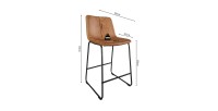 Chaise de comptoir MANCO – PU cognac – Pieds en métal – Hauteur 93 cm – Style vintage