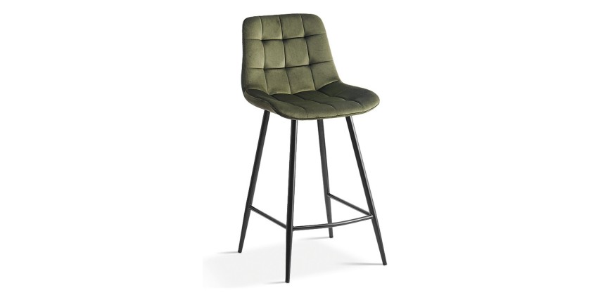 Silla de mostrador JUTE – Terciopelo verde – Patas de metal – Altura 95 cm – Estilo elegante