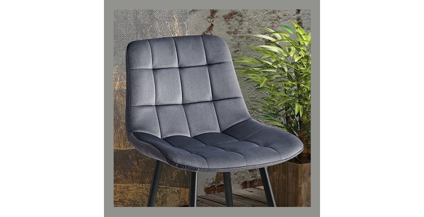 Chaise de comptoir JUTE – Velours gris foncé – Pieds en métal – Hauteur 95 cm – Style contemporain