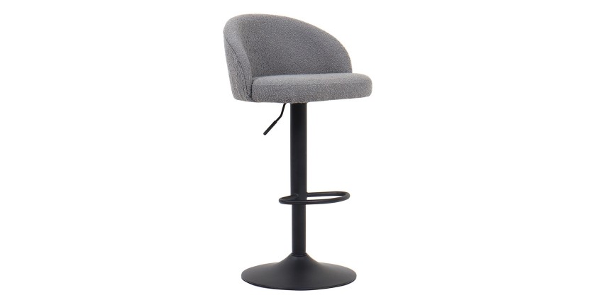 Taburete de bar HYDRA – Bouclé gris claro – Altura ajustable 86-107 cm – Patas de metal – Estilo moderno