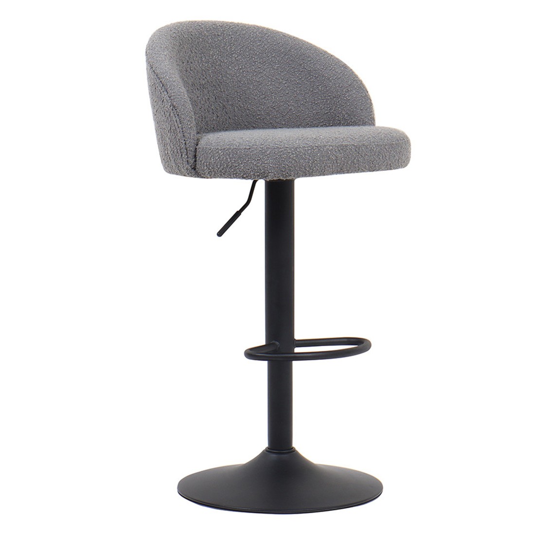 Taburete de bar HYDRA – Bouclé gris claro – Altura ajustable 86-107 cm – Patas de metal – Estilo moderno
