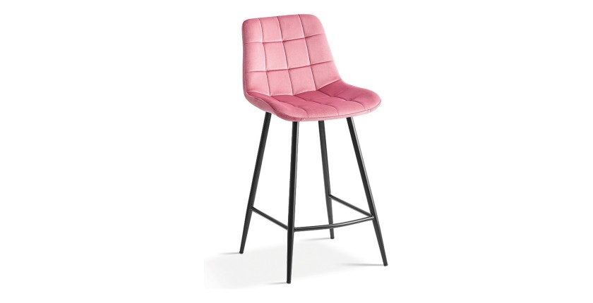 Chaise de comptoir JUTE – Velours rose – Pieds en métal – Hauteur 95 cm – Style contemporain