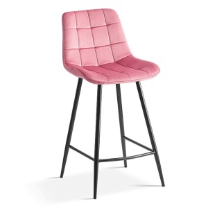 Chaise de comptoir JUTE – Velours rose – Pieds en métal – Hauteur 95 cm – Style contemporain