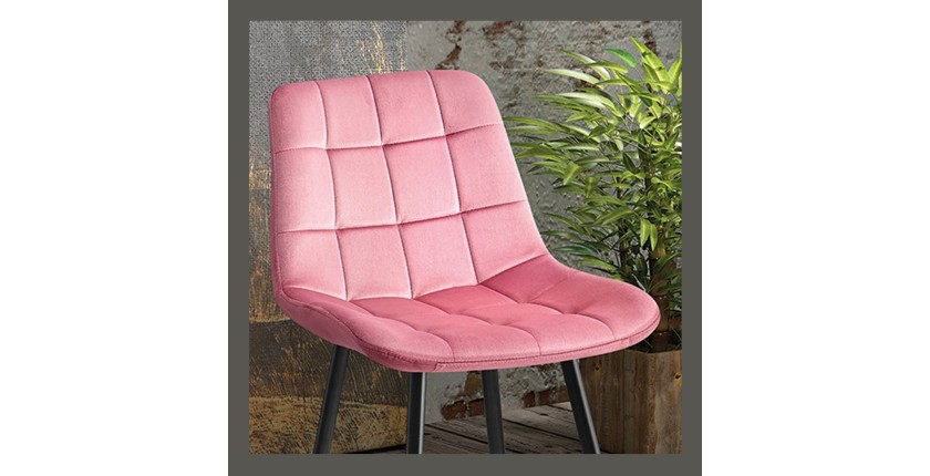 Chaise de comptoir JUTE – Velours rose – Pieds en métal – Hauteur 95 cm – Style contemporain