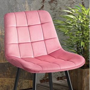Chaise de comptoir JUTE – Velours rose – Pieds en métal – Hauteur 95 cm – Style contemporain