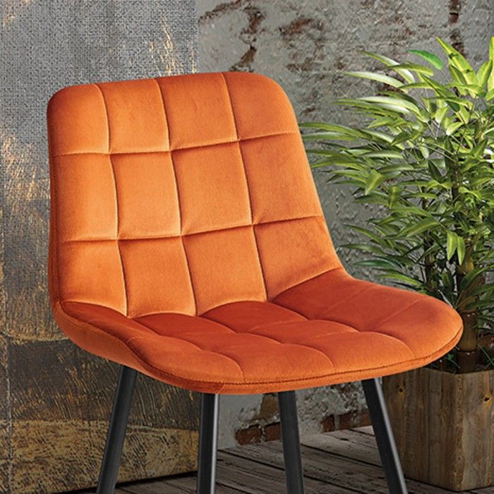 Sedia da bancone JUTE - Velluto arancione - Piedi in metallo - Altezza 95 cm - Stile moderno