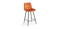 Chaise de comptoir JUTE – Velours orange – Pieds en métal – Hauteur 95 cm – Style moderne