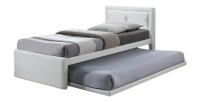 Lit avec tiroir-lit RODAN – 90x200 cm – Similicuir blanc – Sommier inclus – Style moderne