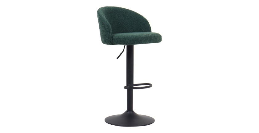 Tabouret de bar HYDRA – Bouclé vert – Hauteur réglable 86-107 cm – Pieds en métal – Style moderne