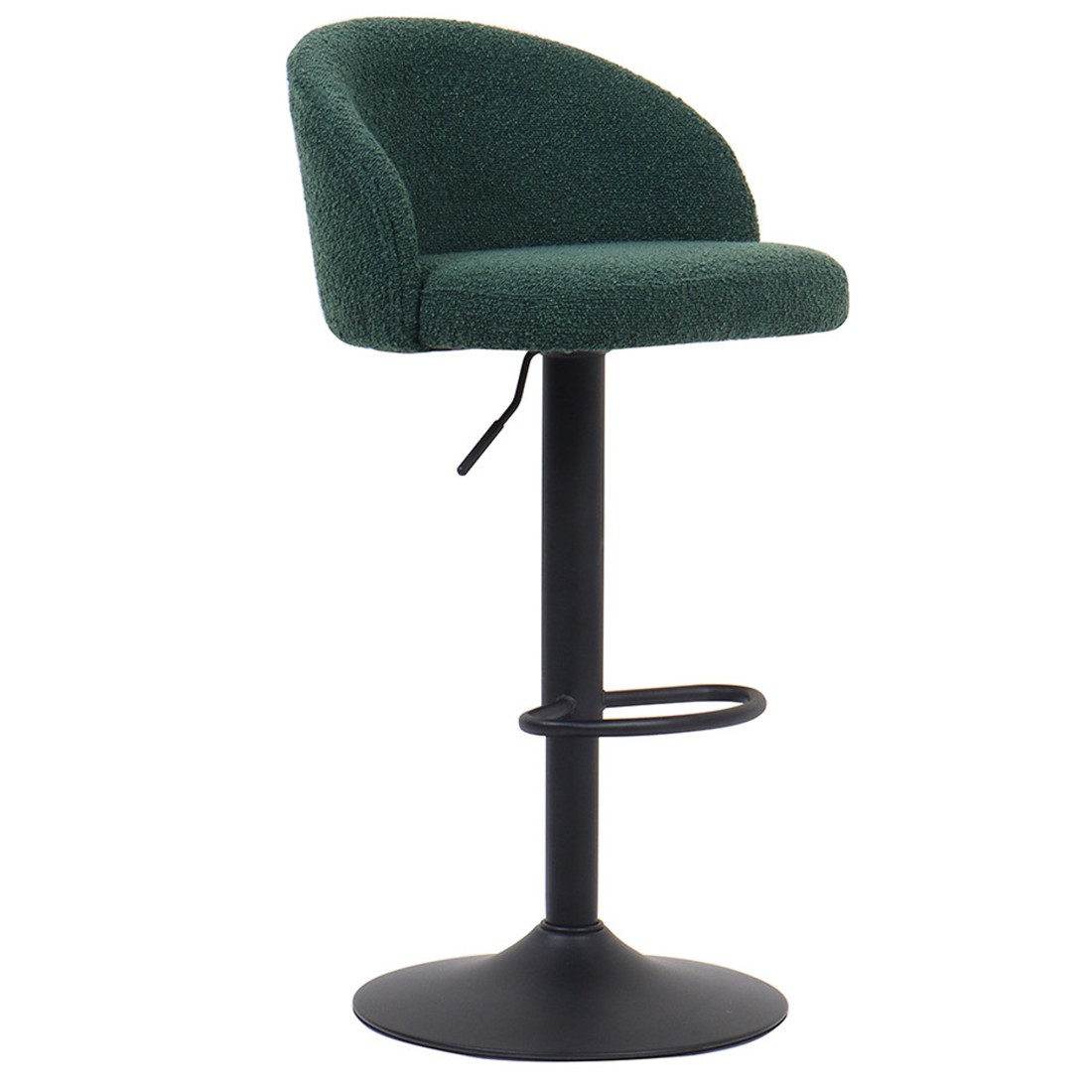 Taburete de bar HYDRA – Terciopelo rizado verde – Altura ajustable 86-107 cm – Patas de metal – Estilo moderno