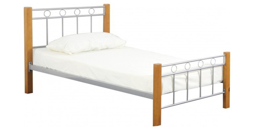 Lit EVELINE – 90x200 cm – Métal et bois gris – Sommier inclus – Style design