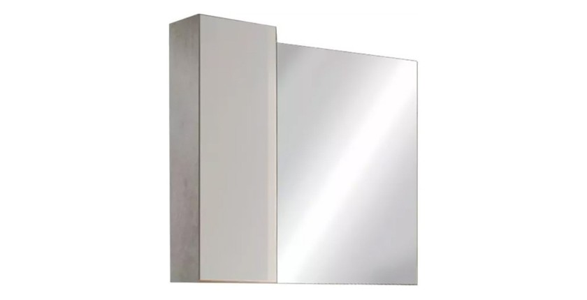 Espejo de diseño con almacenamiento, 78x75 cm, colección BURA, color blanco brillante y hormigón