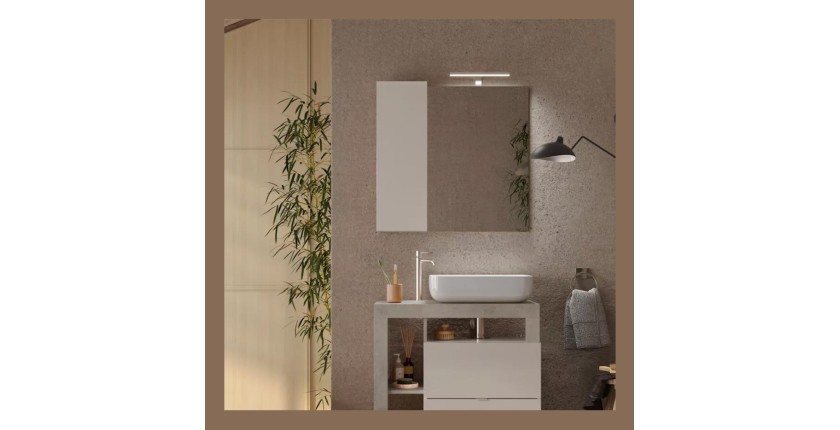 Espejo de diseño con almacenamiento, 78x75 cm, colección BURA, color blanco brillante y hormigón