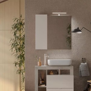 Espejo de diseño con almacenamiento, 78x75 cm, colección BURA, color blanco brillante y hormigón