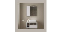 Espejo de diseño con almacenamiento, 78x75 cm, colección BURA, color blanco brillante y hormigón