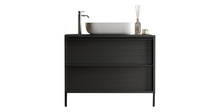 Meuble de salle de bain avec évier et 2 tiroirs, collection FRASSI. Coloris noir cendré
