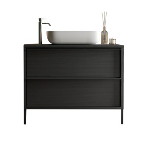 Meuble de salle de bain avec évier et 2 tiroirs, collection FRASSI. Coloris noir cendré