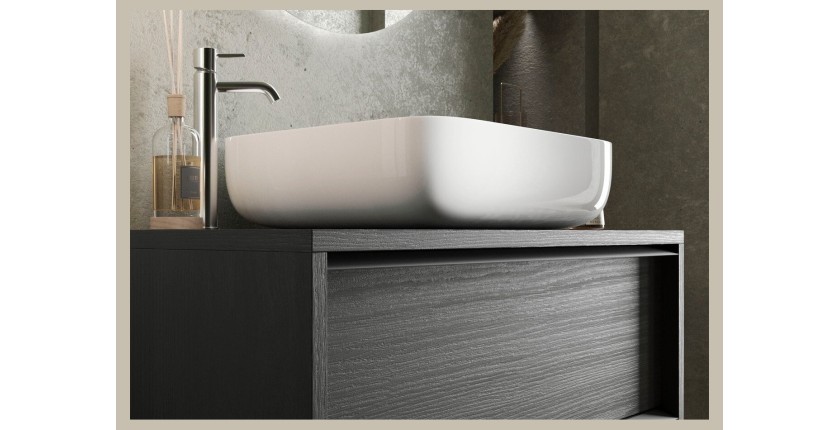 Meuble de salle de bain avec évier et 2 tiroirs, collection FRASSI. Coloris noir cendré