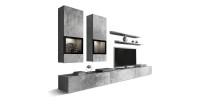 Ensemble meubles de salon design collection RAMOS. Coloris gris effet béton. LED intégrées.