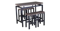 Ensemble table haute, bar + 4 tabourets NIMES. Set moderne type industriel, bois et métal.