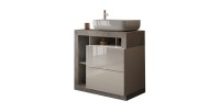 Meuble de salle de bain BURA – 79 cm – Blanc brillant et béton – Vasque incluse – 2 tiroirs