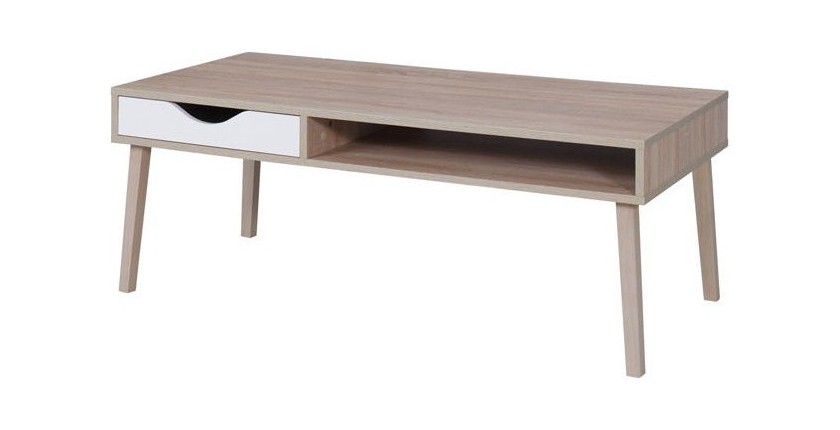 Mesa baja OSLO - Color roble y blanco - Estilo escandinavo - 120 x 60 x 45 cm