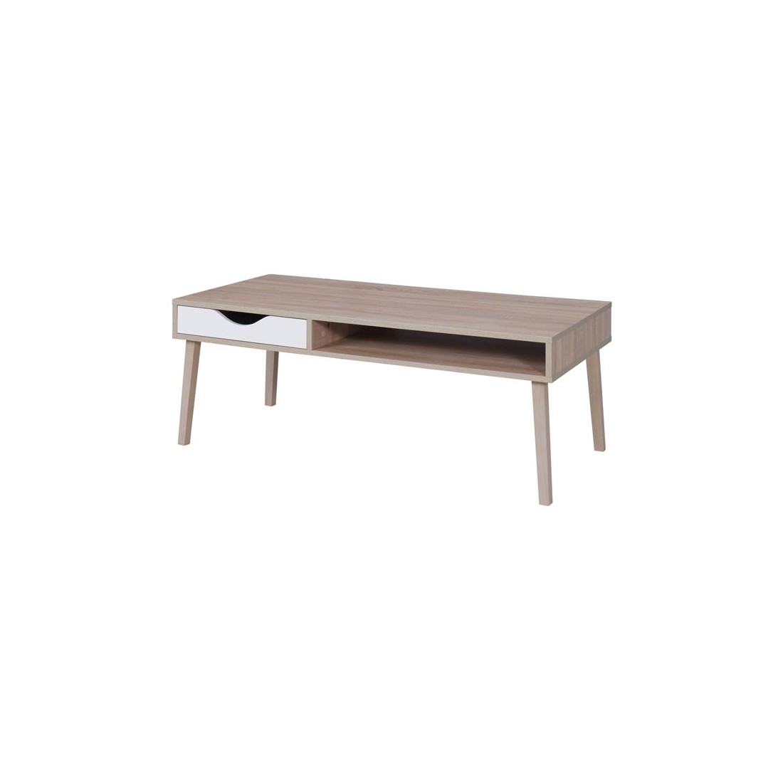 Table basse OSLO - Coloris chêne et blanc - Style scandinave - 120 x 60 x 45 cm