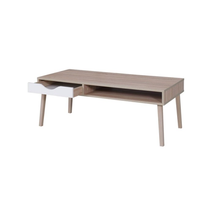 Couchtisch OSLO - Farbe Eiche und Weiß - Skandinavischer Stil - 120 x 60 x 45 cm