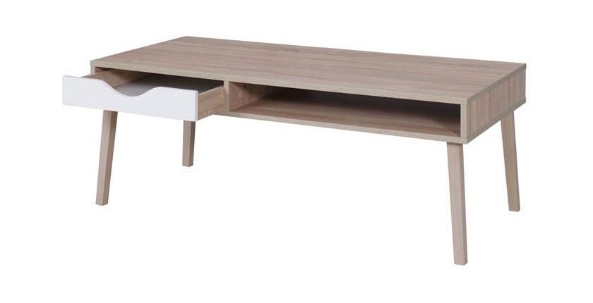 Table basse OSLO - Coloris chêne et blanc - Style scandinave - 120 x 60 x 45 cm