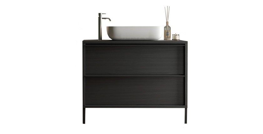Meuble de salle de bain FRASSI – 79 cm – Noir cendré – Évier inclus – 2 tiroirs
