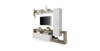 Ensemble meubles salon avec rangements, collection BURA, longueur 219 cm, blanc laqué/chêne cadiz