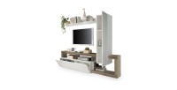Ensemble meubles salon avec rangements, collection BURA, longueur 219 cm, blanc laqué/chêne cadiz