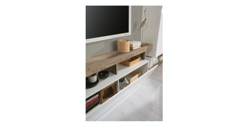Ensemble meubles salon avec rangements, collection BURA, longueur 219 cm, blanc laqué/chêne cadiz