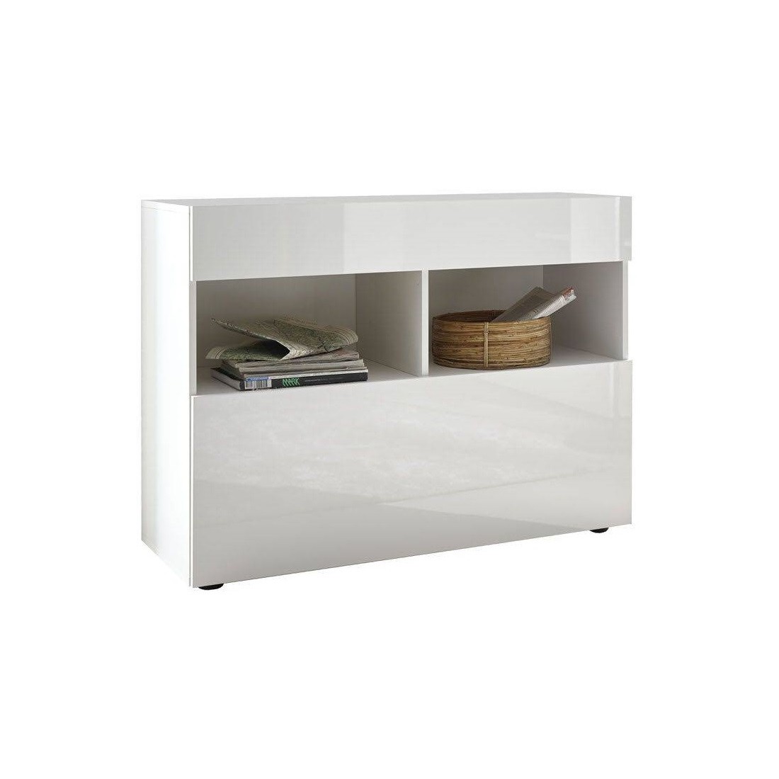 Buffet 1 tiroir et 1 porte abattante, collection SULTANO, coloris blanc, idéal dans votre salon ou salle à manger