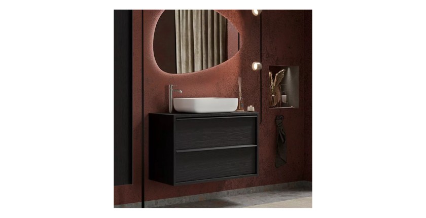 Meuble de salle de bain suspendu FRASSI – 92 cm – Noir cendré – Évier inclus – 2 tiroirs