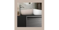Meuble de salle de bain suspendu FRASSI – 92 cm – Noir cendré – Évier inclus – 2 tiroirs